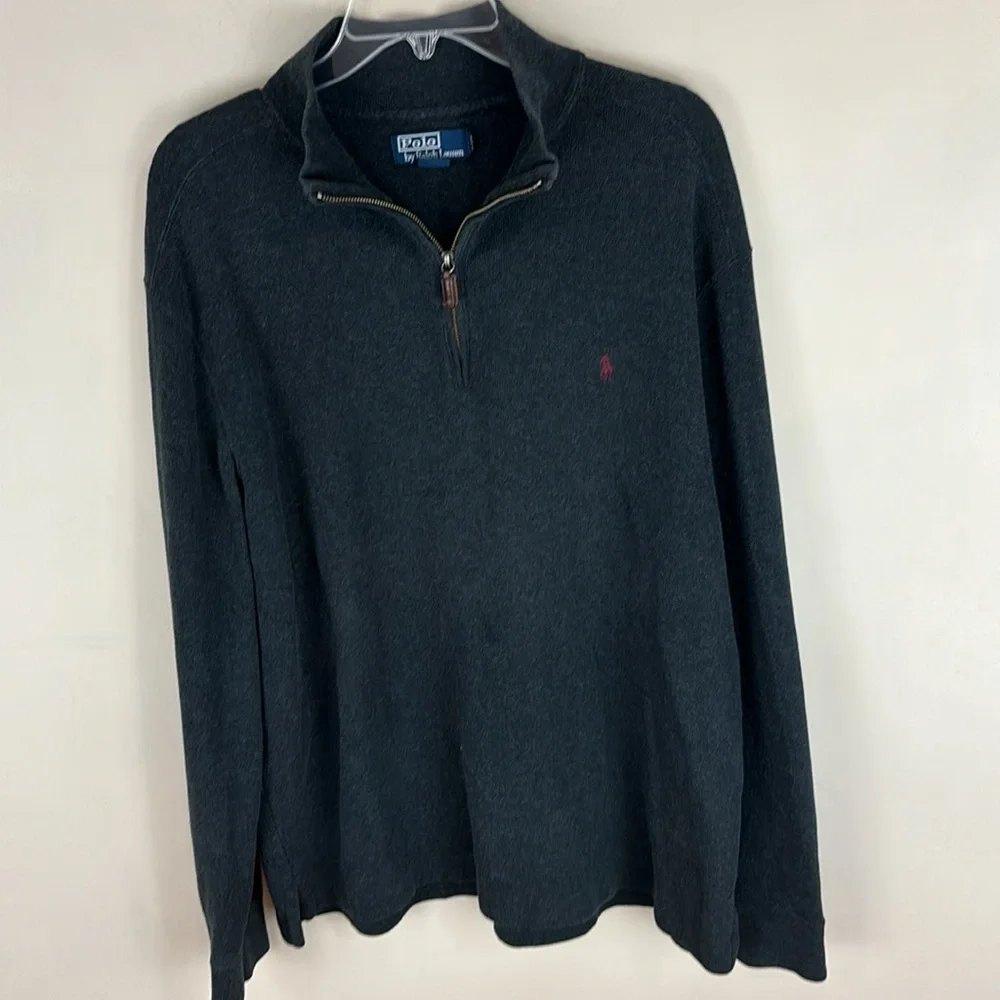 Polo Ralph Lauren Gray Cotton 1/4 Zip Pullover Sweater Size Large